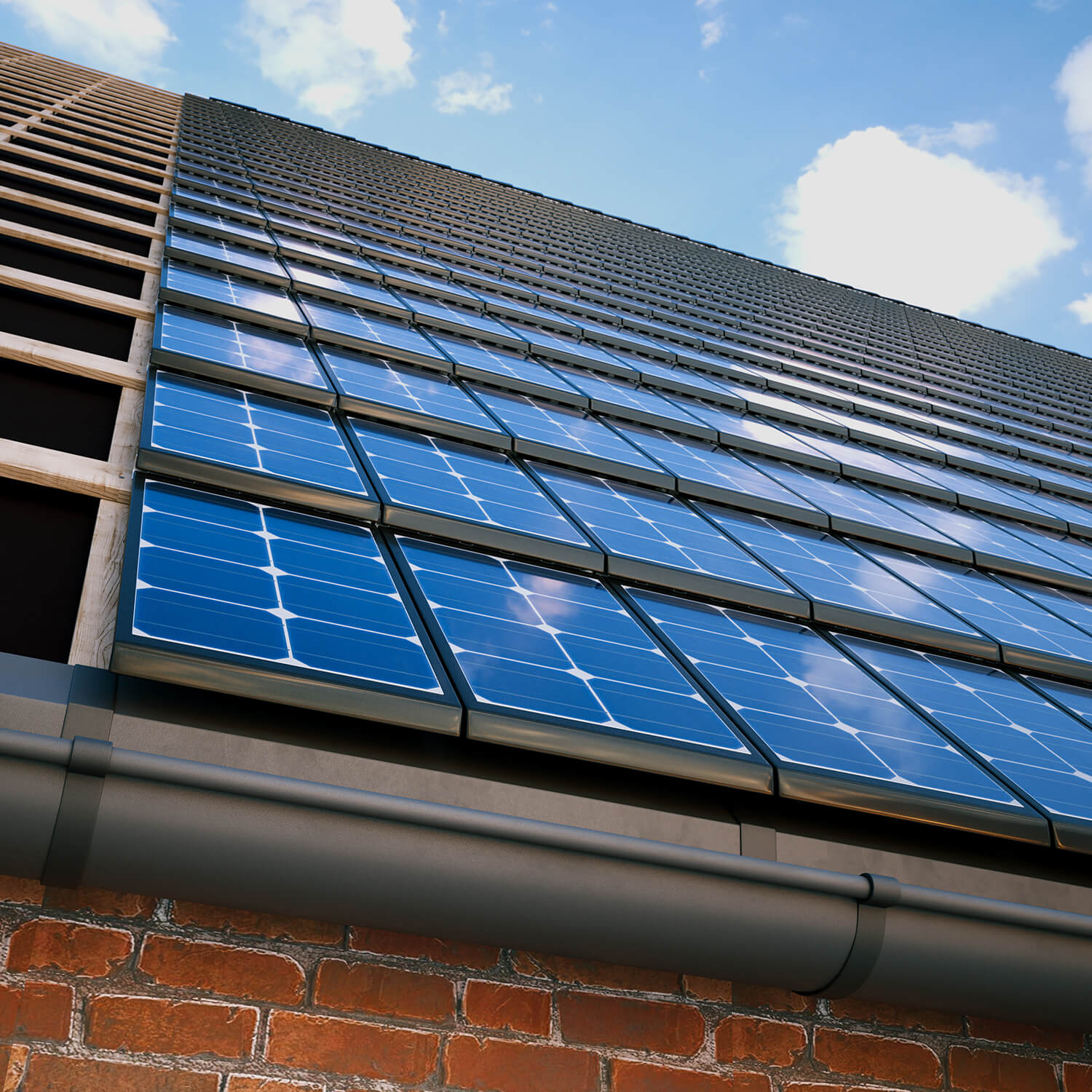 Nahaufnahme von Glas-Glas-Solarmodulen auf einem Dach, die für Effizienz und Langlebigkeit stehen